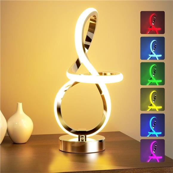 Modern Table Lamp Musical Note Design Spiral Lamp with 7 RGB LED Colors Unique - Picture 1 of 6